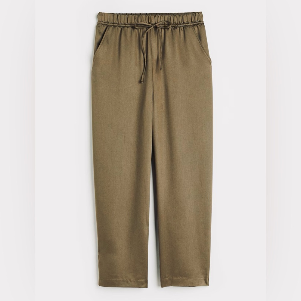 H&M Ankle Length Satin Pants Olive Green Size L
